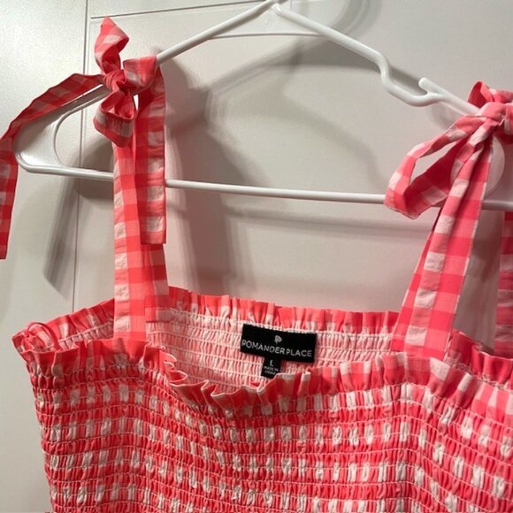Pomander Place Tuckernuck Tiered Nellie Dress Electric Pink Gingham Plaid Large - Picture 7 of 16